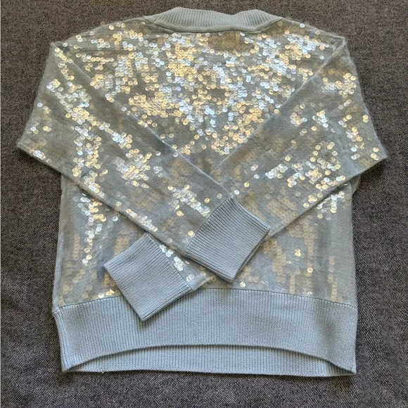 milly women’s ilaria sequin v-neck sweater | size L | color: light blue - Picture 3 of 5